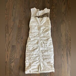 Nicole Miller White Ruched Midi Dress